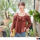 Off Shoulder Dot Print Ruffled Top