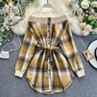 Off-shoulder Long-sleeve Mini Plaid A-line Dress