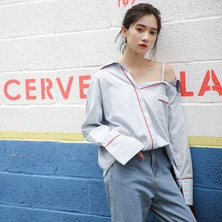 Striped Long Sleeve Off-shoulder Blouse As Shown In Figure - One Size