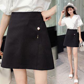 Faux Pearl Pin A-line Mini Skirt
