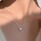 Clover Rhinestone Pendant Necklace With Chain - Clover Necklace - Silver - One Size