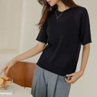 Elbow-sleeve Roll-edge Knit Top