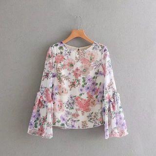 Long-sleeve Floral Ruffled Top