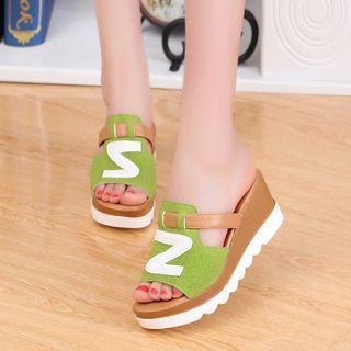 Applique Wedge Mule Sandals