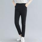 Cropped Skinny Pants Fleece Lining - Black - One Size