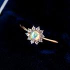 Sterling Silver Rhinestone Flower Open Ring Gold - One Size