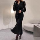 Lace-panel Ruffle-hem Long Dress