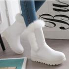 Fluffy Trim Faux Leather Snow Boots