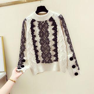 Lace Panel Cable-knit Sweater
