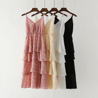 Spaghetti Strap Fringed Midi Layered Dress