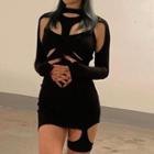 Cut-out Long-sleeve Mini Bodycon Dress