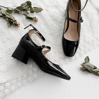 Block-heel Patent Mary Jane Pumps