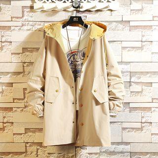 Letter Buttoned Hooded Long Cargo Jacket