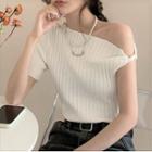 Short-sleeve One-shoulder Knit Top White - One Size