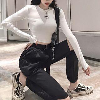 Plain Long-sleeve T-shirt / Cut Out Sweatpants