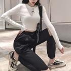 Plain Long-sleeve T-shirt / Cut Out Sweatpants