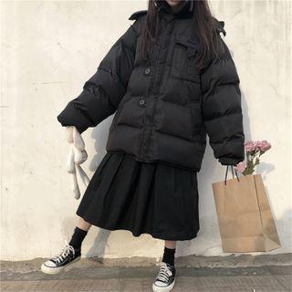 Padded Zip-up Hooded Jacket Black - One Size