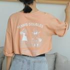 Printed 3/4-sleeve T-shirt Orange Pink - One Size