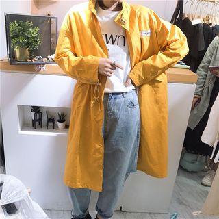 Lettering Drawstring Waist Long Jacket Tangerine - One Size