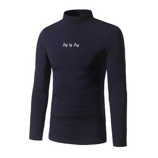 Lettering Long Sleeve Mock Neck T-shirt