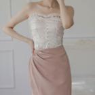 Strapless Lace Trim Top / Slit Pencil Skirt / Set