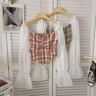 Long-sleeve Panel Plaid Top