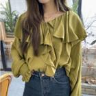 Ruffled Bell-sleeve Blouse As Shown In Figure - One Size