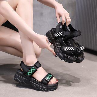 Checker Print Strap Platform Sandals