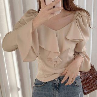 Long-sleeve Ruffle Panel Blouse