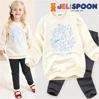 Set: Floral Print Pullover + Band-waist Pants