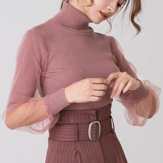 Turtleneck Mesh Panel Sweater