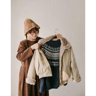 Funnel-neck Faux-fur Lined Flight Jacket One Size