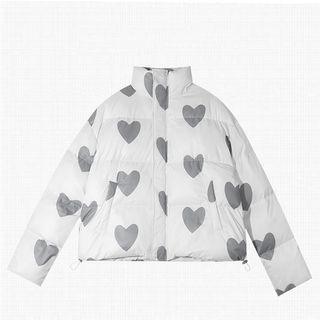 Heart Print Padded Zip Jacket