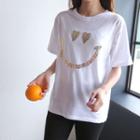 Short-sleeve Sequined Smile T-shirt