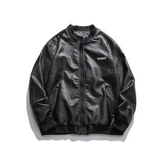 Long-sleeve Faux Leather Bomber Jacket