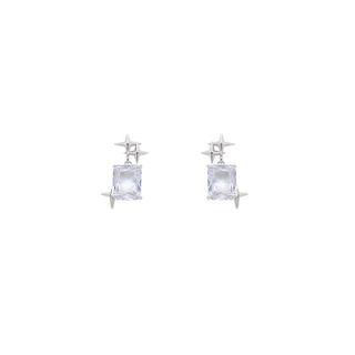 Square Rhinestone Alloy Dangle Earring 1 Pair - Silver - One Size