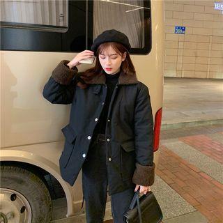 Fleece Collar Jacket / Floral Skirt