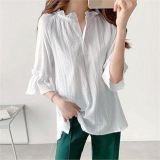 Open-placket Frill-trim Top