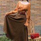 Set: Bell-sleeve Top + Maxi Striped A-line Skirt