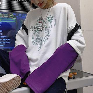 Mock Two-piece Long-sleeve Print T-shirt