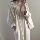 Long-sleeve Midi A-line Plain Dress