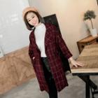 Check Button Drop-shoulder Long Jacket