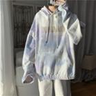 Letter Embroidered Dye Print Hoodie