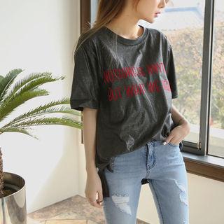 Lettering Glitter Cotton T-shirt