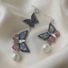 Non-matching Faux Pearl Alloy Butterfly Dangle Earring
