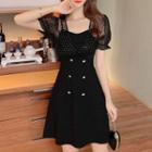 Short-sleeve Mock Two-piece Sequined Mini Dress