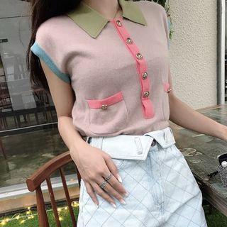 Knit Short-sleeve Polo Top