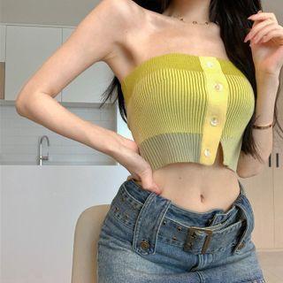 Knit Tube Top / Denim Mini Skirt