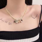 Set Of 2: Rhinestone Necklace Set Of 2 - Faux Pearl - White & Gold - One Size