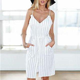 Pinstriped Spaghetti Strap Dress